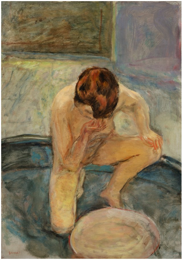 Pierre Bonnard, Femme accroupie (Nu au tub), 1913 - a woman crouched in a zinc tub, face hidden, washing