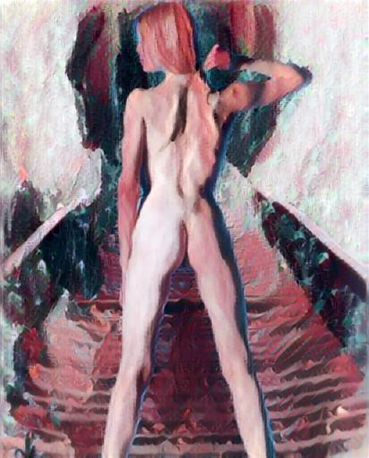 Abstract impressionist nude, figure facing a threshold with uncertain path ahead