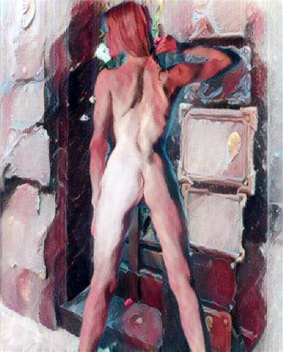 Abstract impressionist nude, figure at a doorway — background and figure in failed dialogue