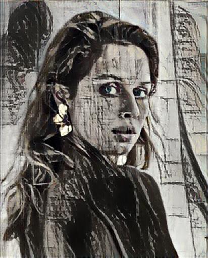 Tighter headshot of the same woman, rendered in abstract impressionist style